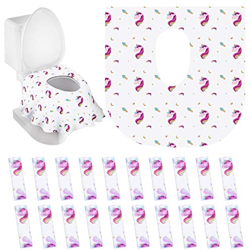 PaperKiddo 20 Pack Disposable Toilet Seat Covers Unicorn Design Waterproof Potty Training Seat Cover Set Extra Large Perfect for Kids and Adults Individually Wrapped for Travel and Home - Image 1