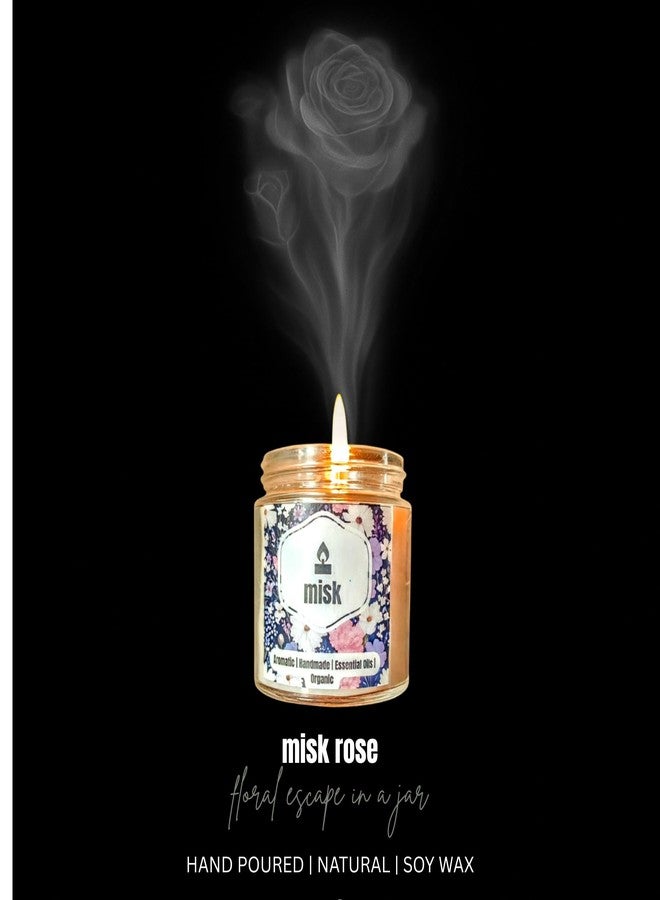 Misk Aromatic Handmade Organic Soy Wax Rose Scented Candle, 190g | Natural Aromatherapy Jar Candle | Long Lasting, Smokeless & Eco-Friendly - Image 4