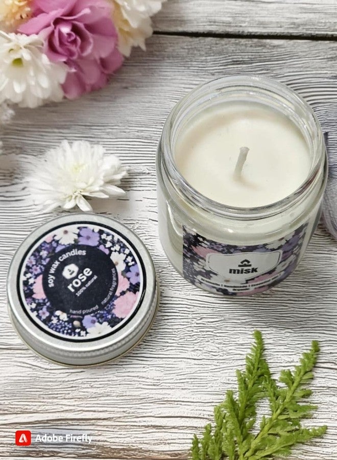 Misk Aromatic Handmade Organic Soy Wax Rose Scented Candle, 190g | Natural Aromatherapy Jar Candle | Long Lasting, Smokeless & Eco-Friendly - Image 3
