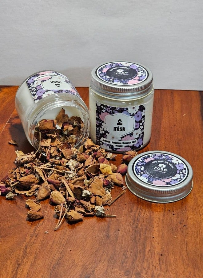 Misk Aromatic Handmade Organic Soy Wax Rose Scented Candle, 190g | Natural Aromatherapy Jar Candle | Long Lasting, Smokeless & Eco-Friendly - Image 2