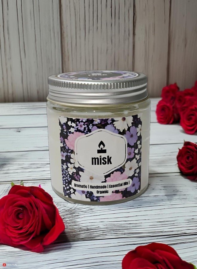 Misk Aromatic Handmade Organic Soy Wax Rose Scented Candle, 190g | Natural Aromatherapy Jar Candle | Long Lasting, Smokeless & Eco-Friendly - Image 1