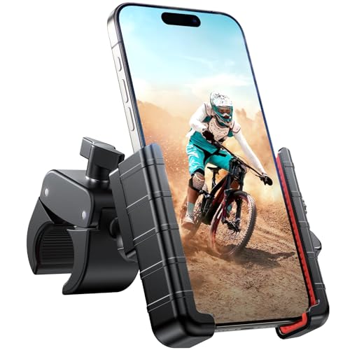Miracase Bike Phone Holder, [Support Video Recording] Motorcycle Phone Mount, [Quick Lock] Bicycle Phone Mount Handlebar Cell Phone Clamp for Scooter, Friendly Compatible with iPhone Samsung Red - Image 1