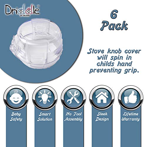 Driddle 6 Pack Clear Stove Knob Safety Covers - Protect Little Kids with A Child Proof Lock for Oven/Stove Top/Gas Range - Baby/Toddler Kitchen Safety Guard - Check Dimensions. - Image 3
