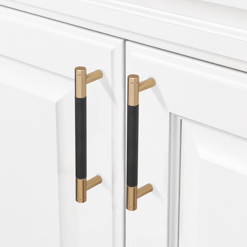 COTYKILEY 10 Pack 5 Inch(128mm) Black and Champagne Bronze Knurled Cabinet Handles Knurled Kitchen Cabinet Pulls Cabinet Door Handles Kitchen Cabinet Hardware - Image 4