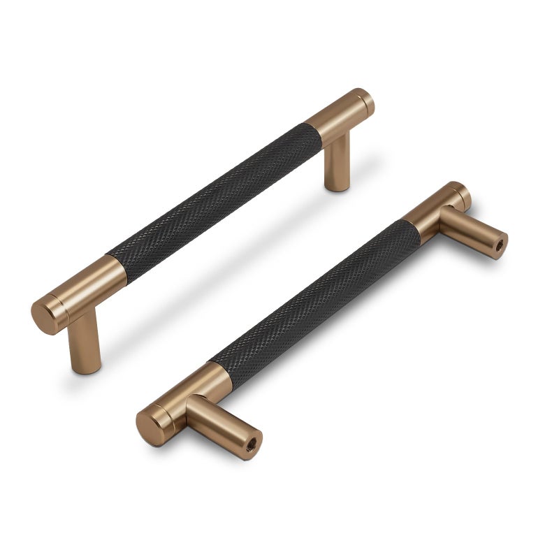 COTYKILEY 10 Pack 5 Inch(128mm) Black and Champagne Bronze Knurled Cabinet Handles Knurled Kitchen Cabinet Pulls Cabinet Door Handles Kitchen Cabinet Hardware - Image 1