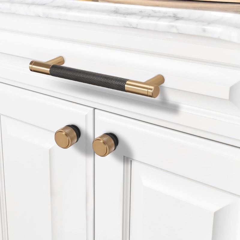 COTYKILEY 10 Pack 5 Inch(128mm) Black and Champagne Bronze Knurled Cabinet Handles Knurled Kitchen Cabinet Pulls Cabinet Door Handles Kitchen Cabinet Hardware - Image 3