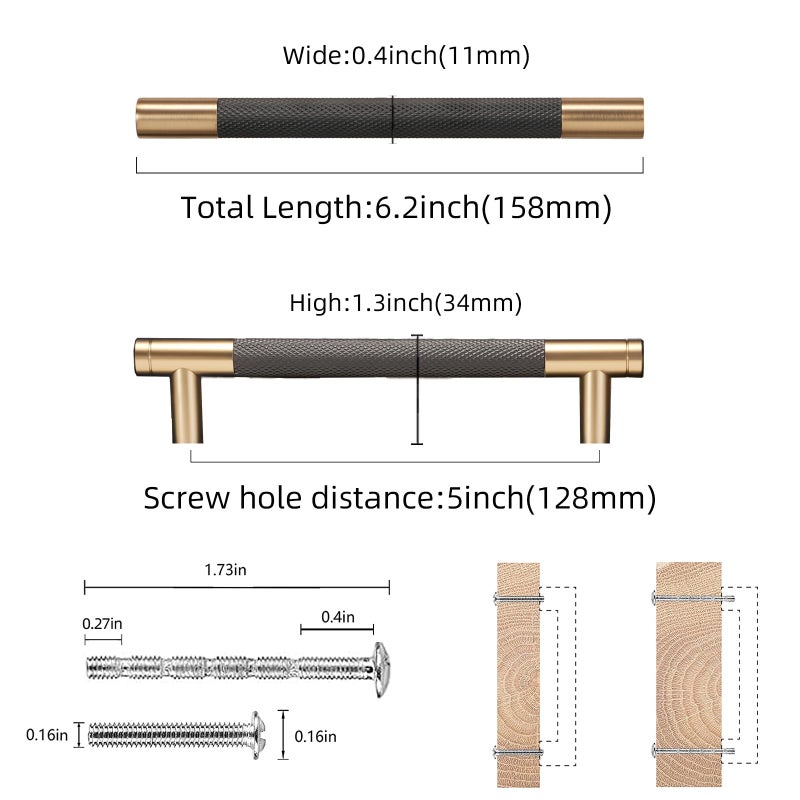 COTYKILEY 10 Pack 5 Inch(128mm) Black and Champagne Bronze Knurled Cabinet Handles Knurled Kitchen Cabinet Pulls Cabinet Door Handles Kitchen Cabinet Hardware - Image 2
