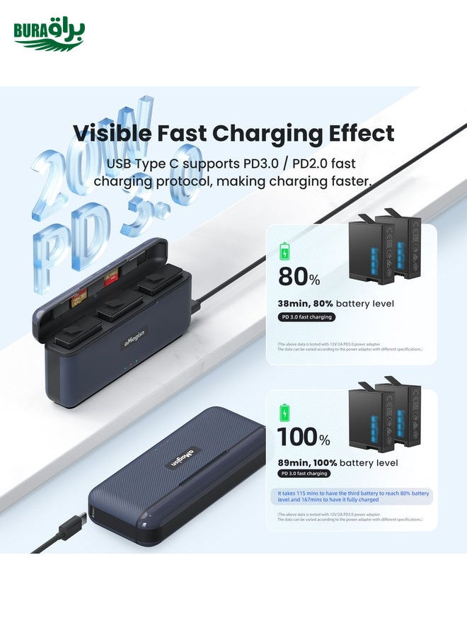 BURAQ For GoPro HERO13 Black aMagisn Battery Charging Box Triple Slot Charging Case  - Image 3