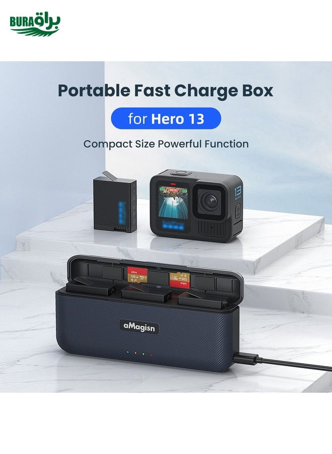BURAQ For GoPro HERO13 Black aMagisn Battery Charging Box Triple Slot Charging Case  - Image 2