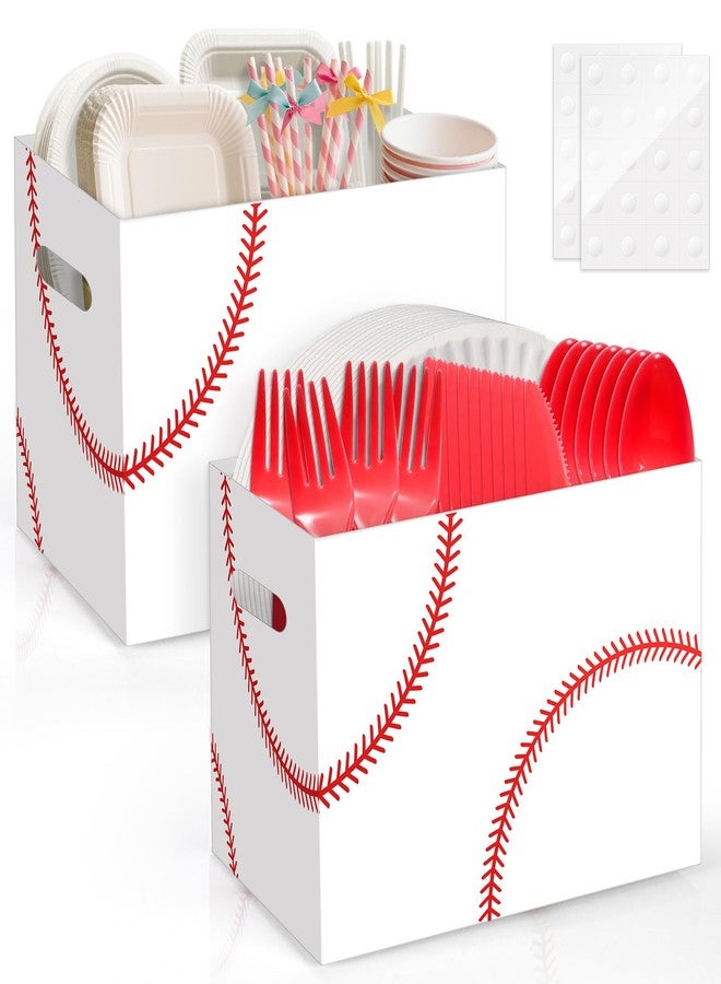 AKAIXI 2PCS Baseball Utensil Holder Paper Utensil Caddy for Baseball Party Supplies Cutlery Holder with Handles Party Favors Snack Box Disposable Cutlery Caddy for Sports Themed Birthday Decorations - Image 1