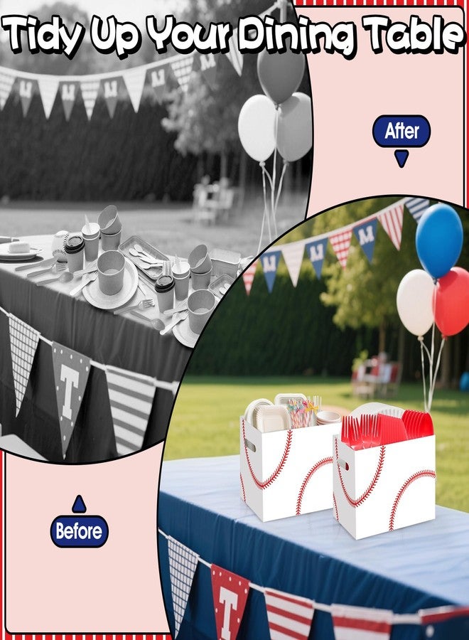 AKAIXI 2PCS Baseball Utensil Holder Paper Utensil Caddy for Baseball Party Supplies Cutlery Holder with Handles Party Favors Snack Box Disposable Cutlery Caddy for Sports Themed Birthday Decorations - Image 5
