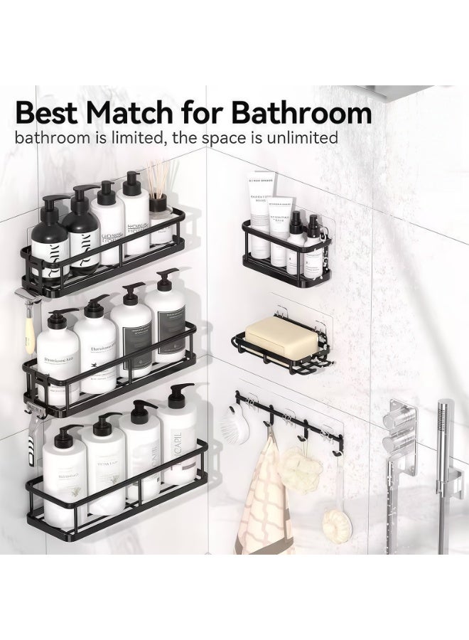 CHIYLE 6PCS No-Drill Bathroom Wall Shelf Set, Iron Wall Mounted Storage Rack with Hooks for Toiletries, Kitchen & Toilet Organizer - Image 2