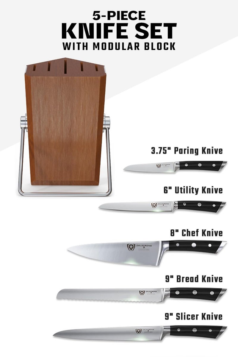 Dalstrong Knife Block Set - 5 Piece - Gladiator Series - with Modular, Multi-Level Block - German High Carbon Steel - Premium ABS Black Handles - NSF Certified - Image 2