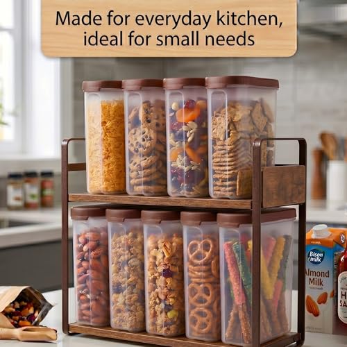 Mahaware Modular Mini Oval Kitchen Storage Box & Pulses Containers - Set of 9 (275ml) Airtight Plastic Jar Set for Masala & Dry Food, Multipurpose Pantry Organizer, Brown - Image 2