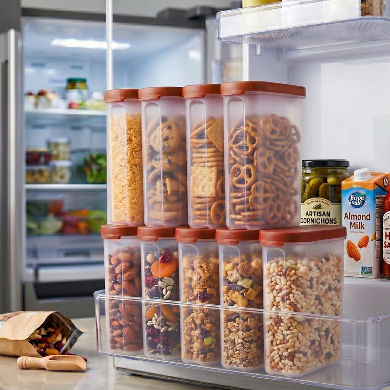Mahaware Modular Mini Oval Kitchen Storage Box & Pulses Containers - Set of 9 (275ml) Airtight Plastic Jar Set for Masala & Dry Food, Multipurpose Pantry Organizer, Brown - Image 5