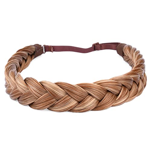 BOBIYA 2 Strands Synthetic Hair Braided Headband Classic Chunky Plaited Braids Strawberry Blonde - Image 1