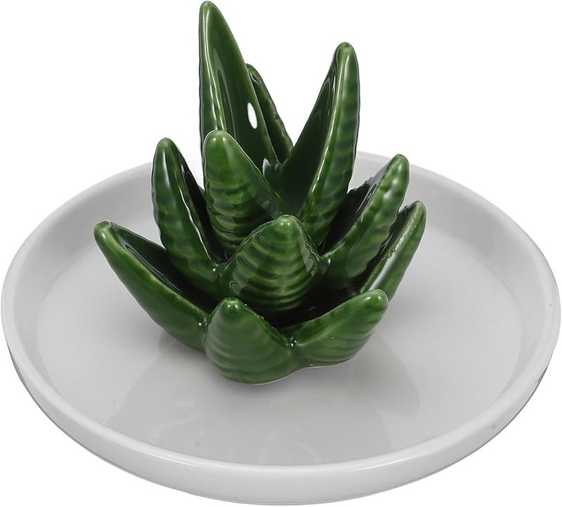 Ceramic Jewelry Holder Aloe Succulent Ring Tray Organizer Display Dish 13x13x10 5cm - Image 1