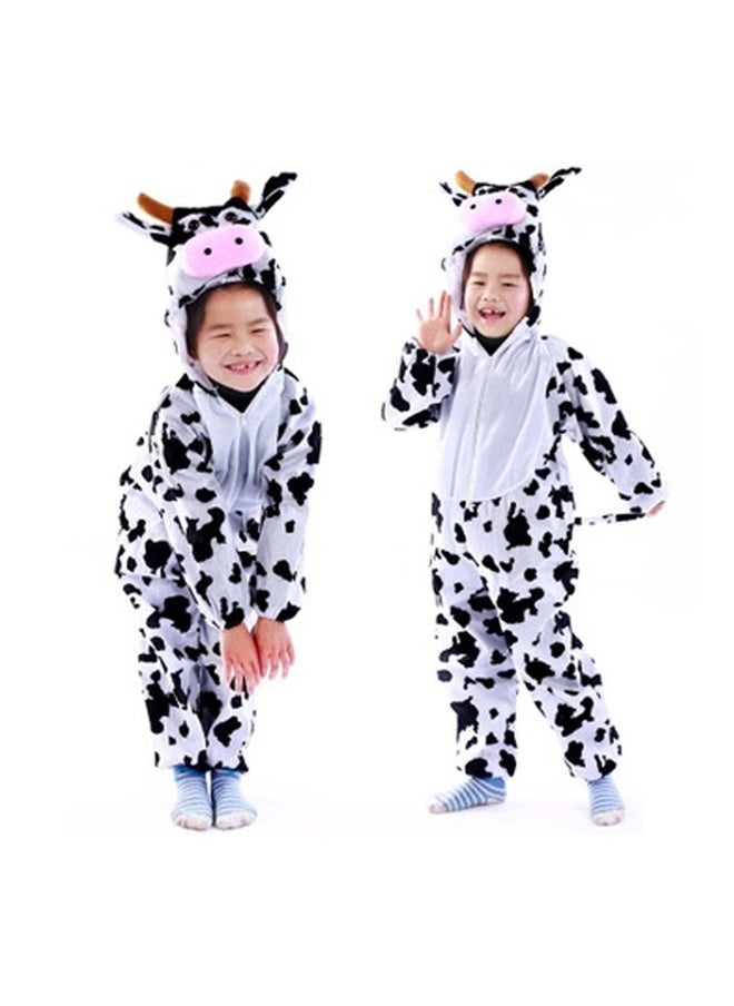 yongsheng Cow Skin Printed Onesie White/Black/Pink，Cow Cosplay Costume Dreses Cow Outfit Animal Costume for Kids Cow Costume（M 90-105CM）  - Image 2