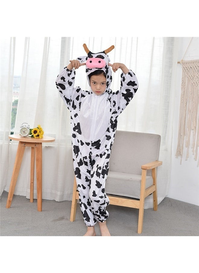 yongsheng Cow Skin Printed Onesie White/Black/Pink，Cow Cosplay Costume Dreses Cow Outfit Animal Costume for Kids Cow Costume（M 90-105CM）  - Image 3