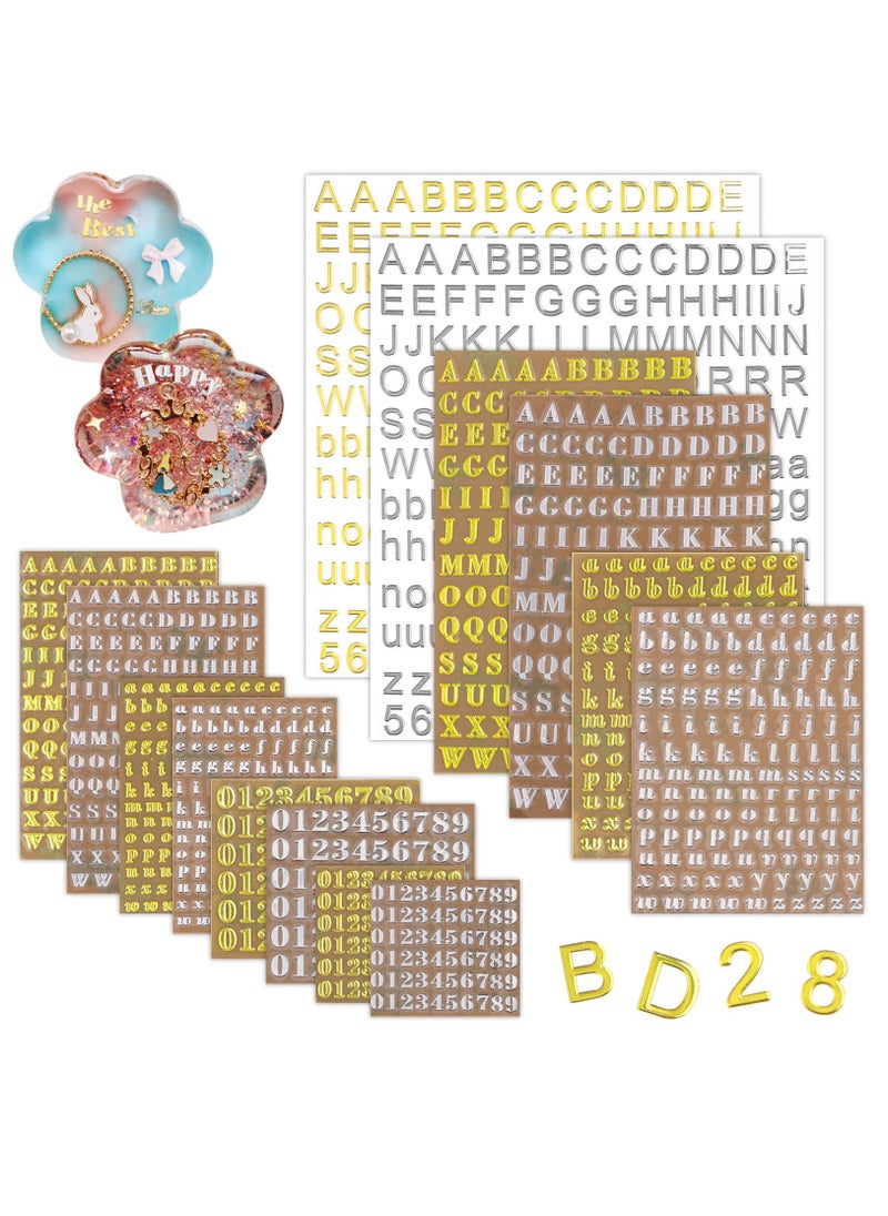 SYOSI - Letter Resin Stickers, Small Letter Stickers for Resin Scrapbook Supplies, Alloy Alphabet Number Stickers, Self Adhesive, Decorative for Scrapbook Letters DIY Craft Decoration Supplies (14 Sheets) - Image 1