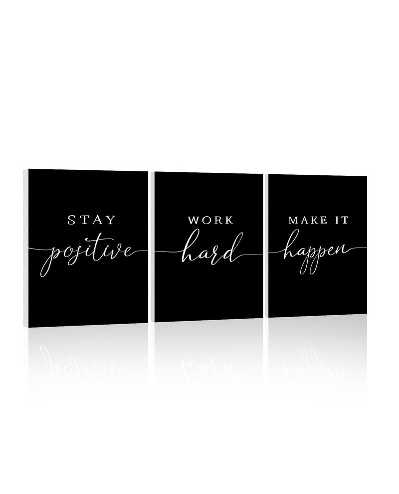 1 KINGO Motivational Wall Art Office Decor: 3 Piece Positive Quotes Wall Decor for Office,Stay Positive Work Hard Make It Happen Wall Art Office Pictures Inspirational Posters Black Art Wall Decor 12" x 16" - Image 1