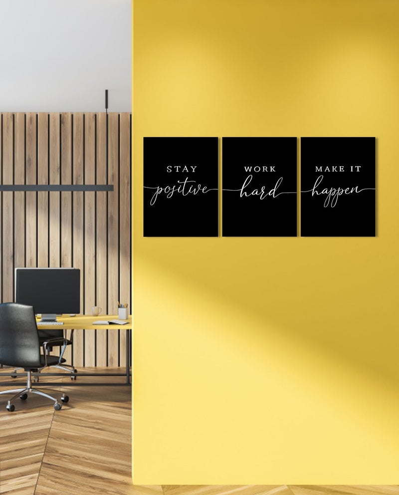 1 KINGO Motivational Wall Art Office Decor: 3 Piece Positive Quotes Wall Decor for Office,Stay Positive Work Hard Make It Happen Wall Art Office Pictures Inspirational Posters Black Art Wall Decor 12" x 16" - Image 3