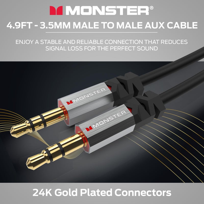 Monster Gen2 Essentials Audio Cable 3.5mm Male to Male Aux Cord for Car, iPhones, Headphones, 4.9FT Duraflex Jacket, Gold-Plated Connectors, Superior Sound Quality and Durable Cable - Image 3