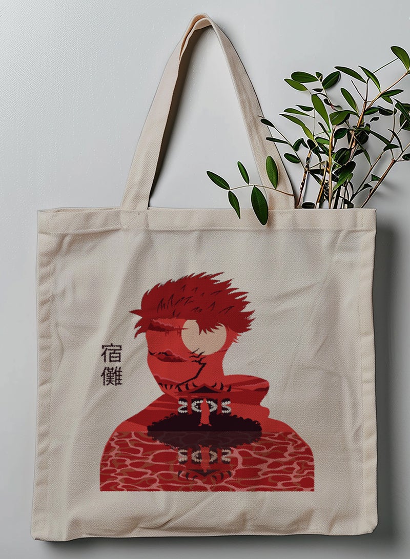 LOWHA Polyester Tote Bag with Shoulder Straps and Sukuna Jujutsu Kaisen Anime Pattern  - Image 1
