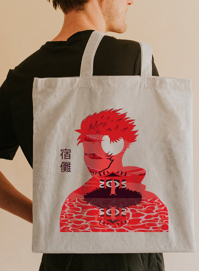 LOWHA Polyester Tote Bag with Shoulder Straps and Sukuna Jujutsu Kaisen Anime Pattern  - Image 2