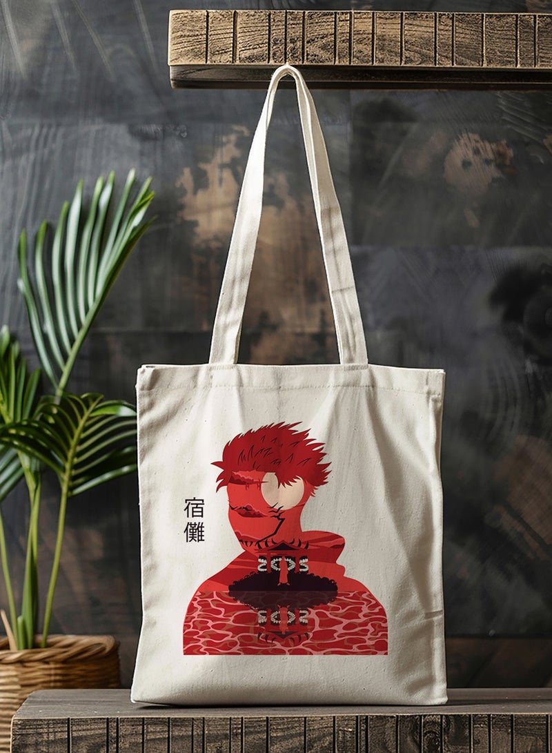 LOWHA Polyester Tote Bag with Shoulder Straps and Sukuna Jujutsu Kaisen Anime Pattern  - Image 3