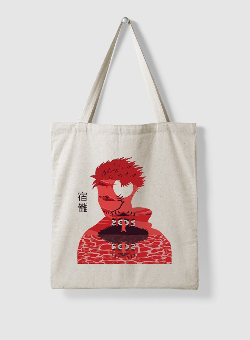LOWHA Polyester Tote Bag with Shoulder Straps and Sukuna Jujutsu Kaisen Anime Pattern  - Image 4