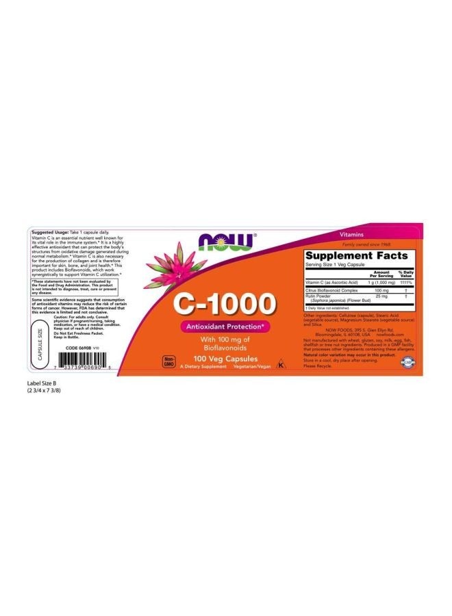 now Vitamin C-1000 100mg 100 Veg Caps - Image 2
