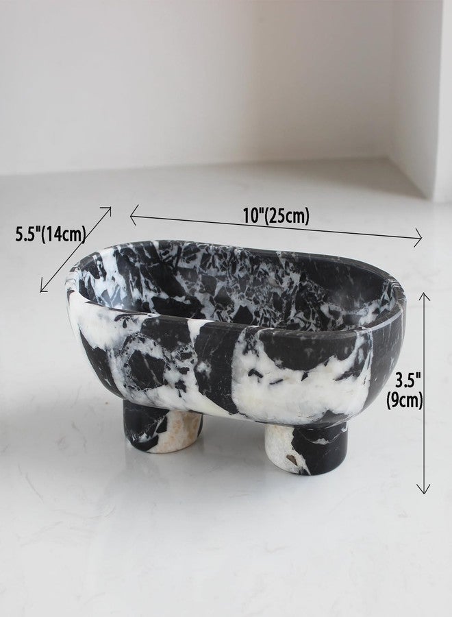 Nawgnail Natural Oval Calacatta Black Marble Fruit Bowl for Kitchen Counter 10", Large Decorative Bowl Two-Legs for Home Decor, Fruits Holder For Dining Table - Kitchen Organization - Image 2