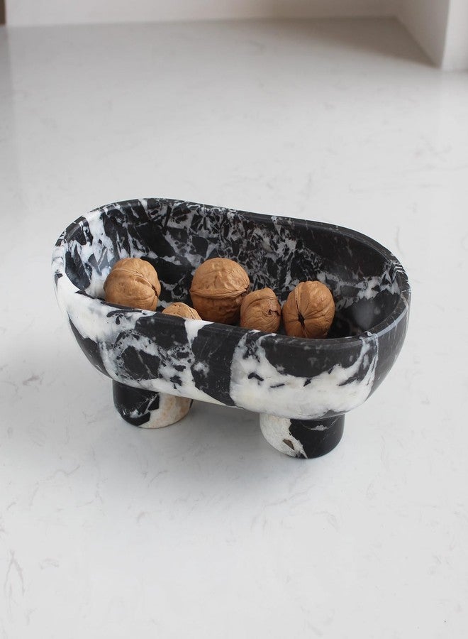 Nawgnail Natural Oval Calacatta Black Marble Fruit Bowl for Kitchen Counter 10", Large Decorative Bowl Two-Legs for Home Decor, Fruits Holder For Dining Table - Kitchen Organization - Image 4