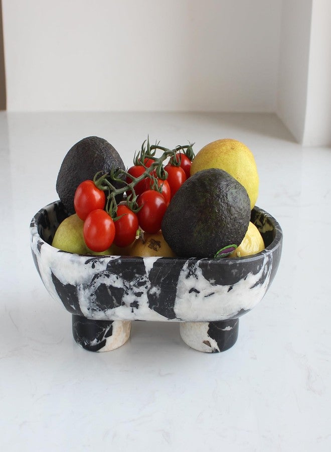 Nawgnail Natural Oval Calacatta Black Marble Fruit Bowl for Kitchen Counter 10", Large Decorative Bowl Two-Legs for Home Decor, Fruits Holder For Dining Table - Kitchen Organization - Image 3