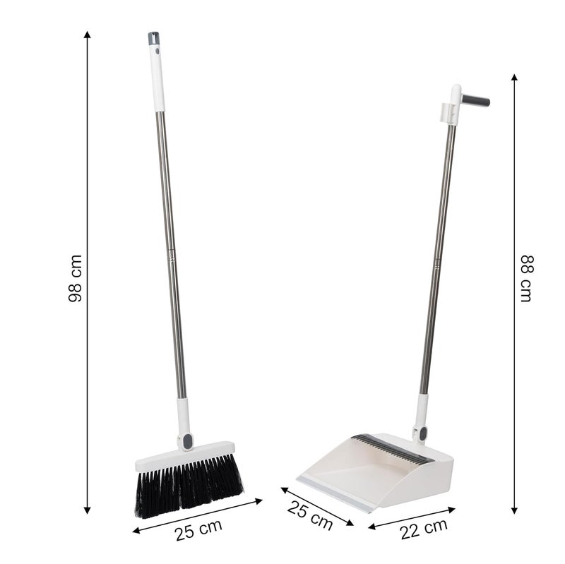 GNEY Broom Brush and Dustpan Long Handled Sweep Clean Living Room Dust Supplies Handle Heavy Duty Stainless Steel Floor Sweeper Plastic Soft Magic Cleaning Brooms with Set - Image 2