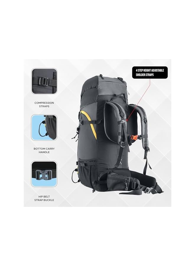 Trawoc حقيبة ظهر للتخييم بسعة 70 لتر مع إطار داخلي - حقيبة مشي وتسلق للرجال والنساء - حقيبة سفر بتحميل أمامي وعلوي/غطاء مطري مقاوم للماء/حجرة للأحذية، Bhk011 - Image 3