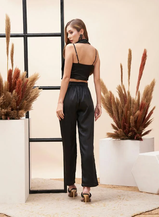 Mish Pleated Draped Halter Neck Top & Straight Fit Pants Co-Ords by Styli
