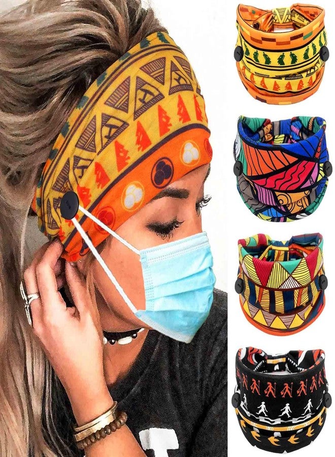 أولباي عصابة رأس بأزرار عريضة من أولبي، أغطية رأس أفريقية للممرضات، عصابات رأس للوجه، عصابات رأس مرنة معقودة على شكل عمامة، عصابات شعر للتمارين الرياضية واليوغا، أوشحة شعر للتمريض، إكسسوارات شعر بوهيمية للنساء، 4 قطع (طبعة أ، 5.9 * 9.8 بوصة) - Image 1