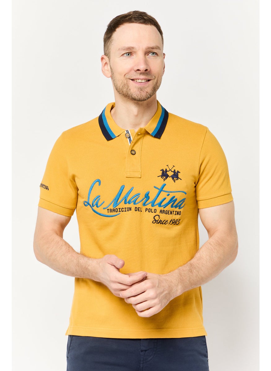 La Martina Men Regular Fit Embroidered Logo Short Sleeves Polo Shirt, Yellow  - Image 1