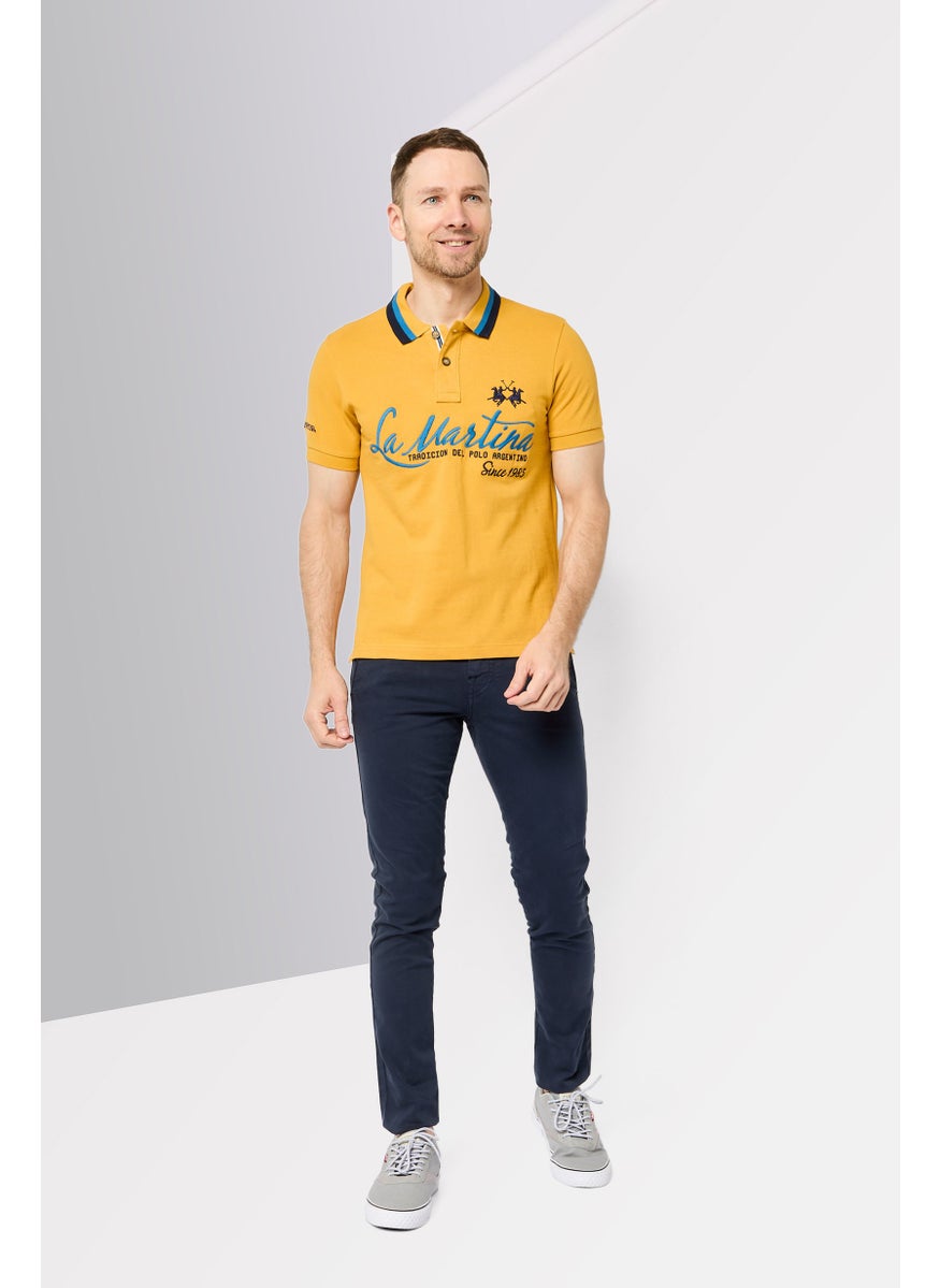 La Martina Men Regular Fit Embroidered Logo Short Sleeves Polo Shirt, Yellow  - Image 2