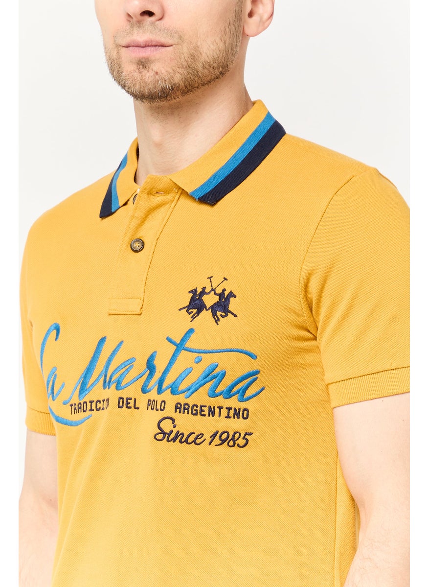 La Martina Men Regular Fit Embroidered Logo Short Sleeves Polo Shirt, Yellow  - Image 3