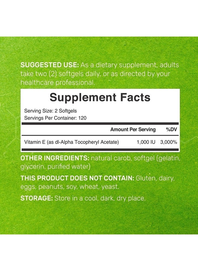 DEAL SUPPLEMENT Vitamin E Supplements, 1,000 IU Per Serving, 240 Softgels – Extra Strength Antioxidant Protection – Bioavailable Stable Form – Skin, Heart, Brain, & Immune Support – Non-GMO  - Image 2
