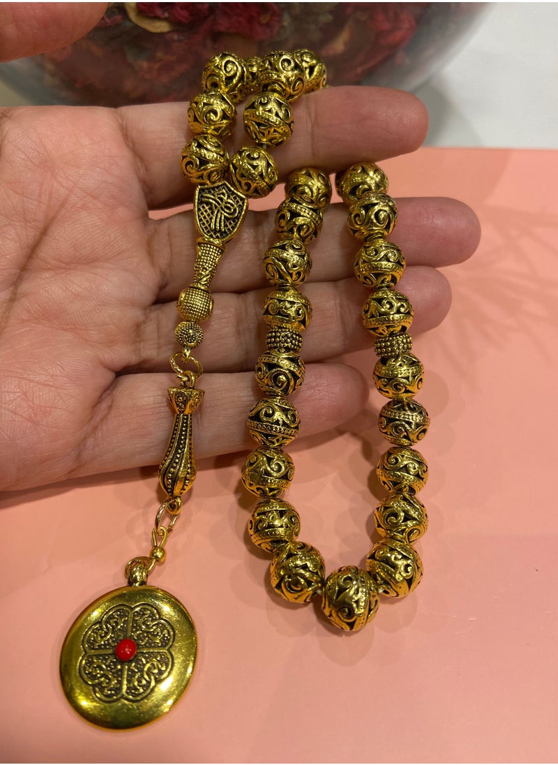 JewelryJo - Gold Metal Prayer Beads For Men 33 Beads Size 9.7mm - Image 1
