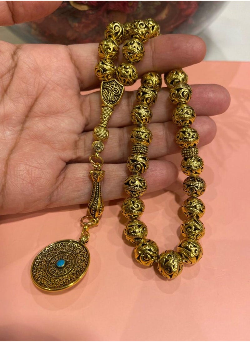 JewelryJo - Gold Metal Prayer Beads For Men 33 Beads Size 9.7mm - Image 1