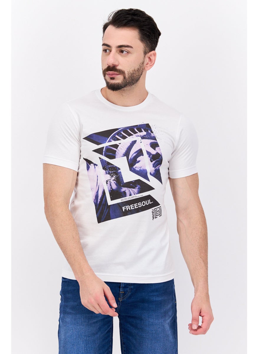 Free Soul - Men Crew Neck Short Sleeve Printed Troon T-Shirts, White - Image 1