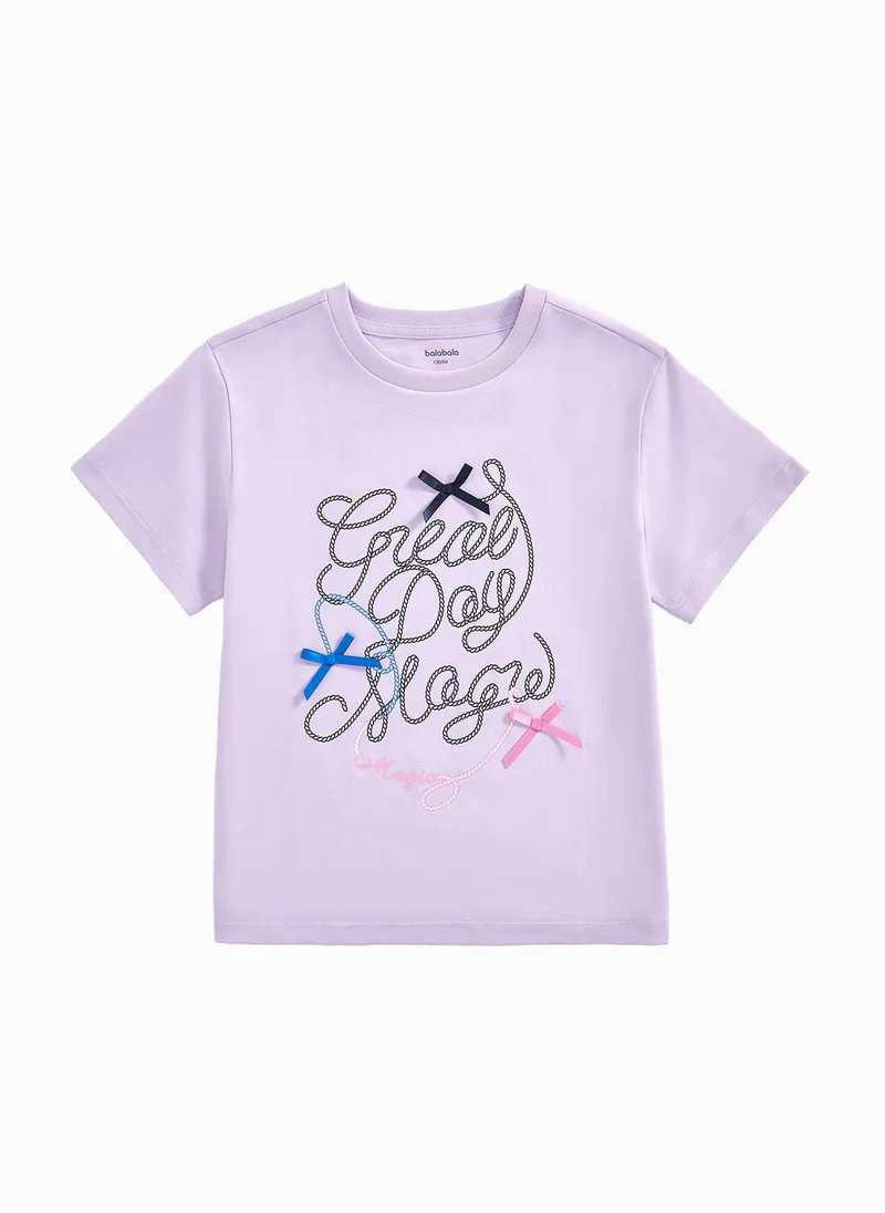 Balabala Kids Girl Round V-Neck Short-Sleeved T-Shirt