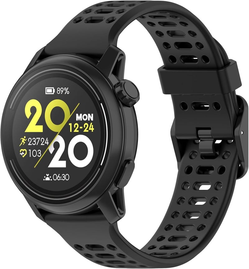 أربطة معصم قابلة للتعديل من ، قياس 22 مم، متوافقة مع ساعات COROS PACE 3/APEX 2 Pro/APEX 46mm/APEX Pro، مصنوعة من السيليكون الناعم، مزودة بحزام قابل للإزالة السريعة، إكسسوارات للساعات الذكية (لون أسود) - Image 1