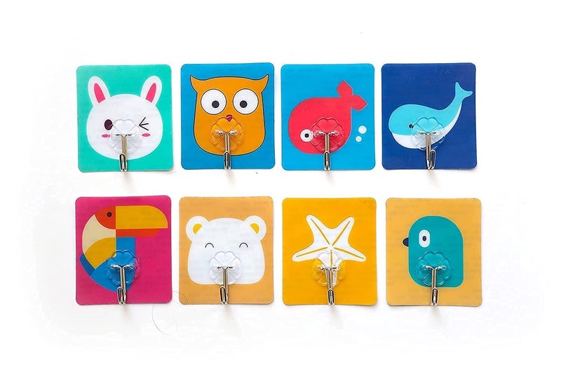 Flipco 8 Pcs Printed Fancy Self Adhesive Printed Waterproof Adhesive Strong Wall Hook Use for Home,Bathroom & Kitchen (Muli Design & Color) - Image 4