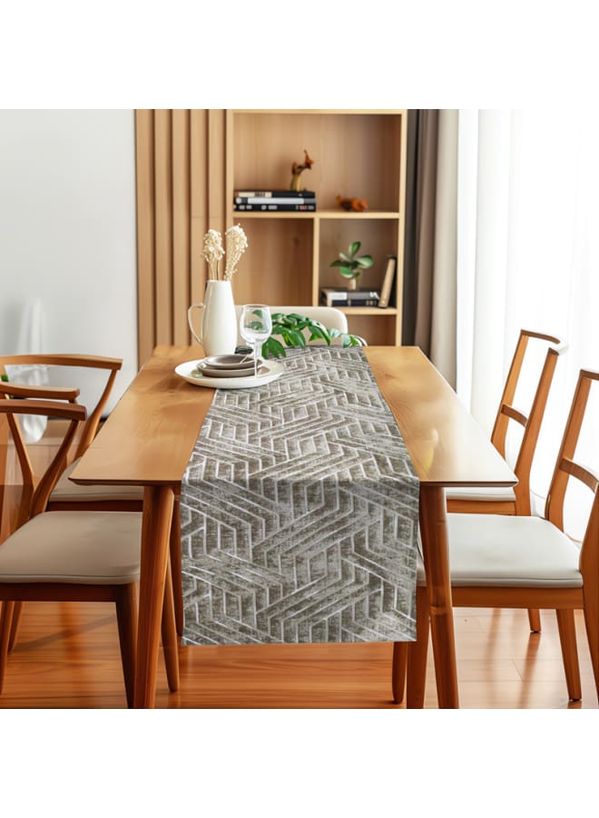 Intex Curtains House Nadia's design velvet linen rectangle Table Runner - heavy duty velvet fabric - suitable for reciption , living rooms and special ocassions - unique geometrical design - set of one piece - Image 1
